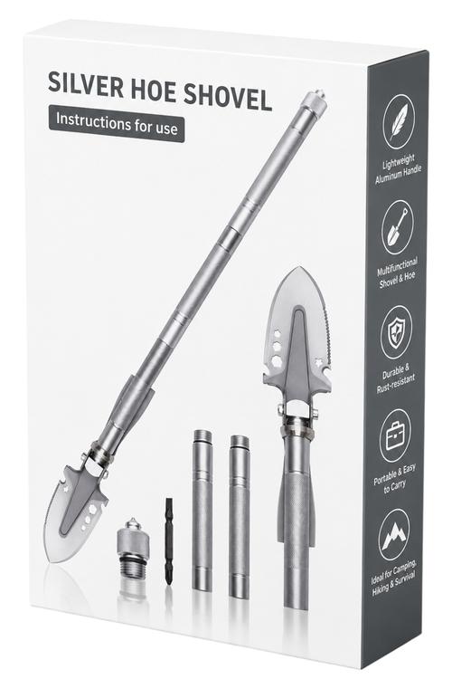 Multifunction Survival Shovel and Hoe, Portable Camping Tool with Aluminum Handle and Steel Blade